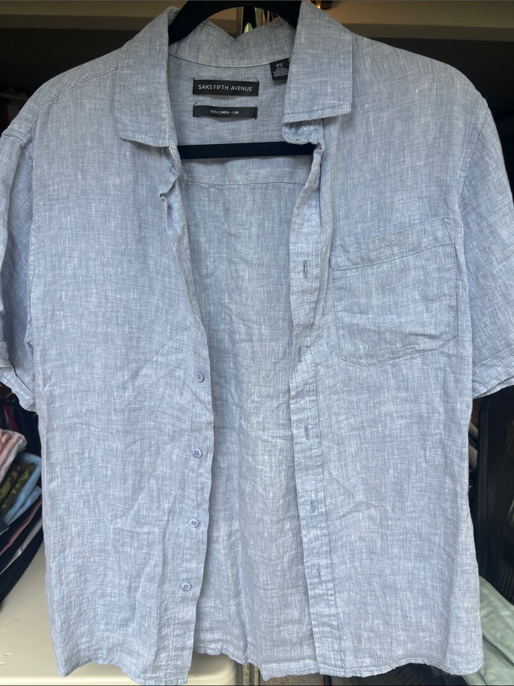 Saks Fifth Avenue Light Blue Short-Sleeve Linen Button-Down Shirt